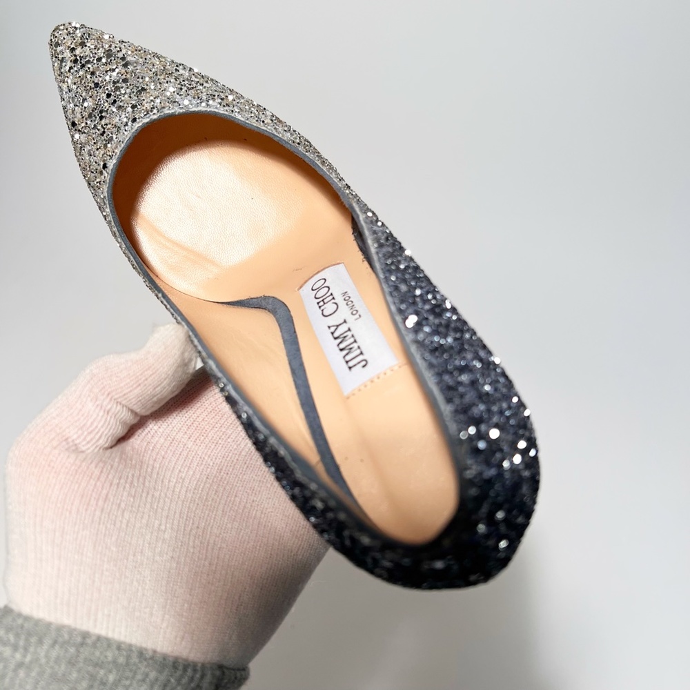 Jimmy Choo Romy 100 Silver Dusk BlueOmbre Glitter EU 36- - Picture 5 of 13
